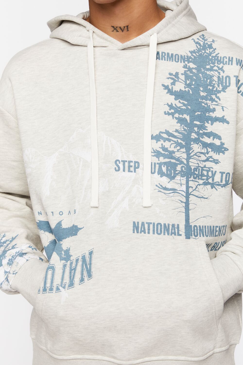  Forever 21 Nature Graphic Hoodie - heather grey blue - Bonton