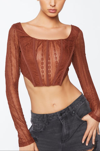 Crochet Lace Long-Sleeve Crop Top