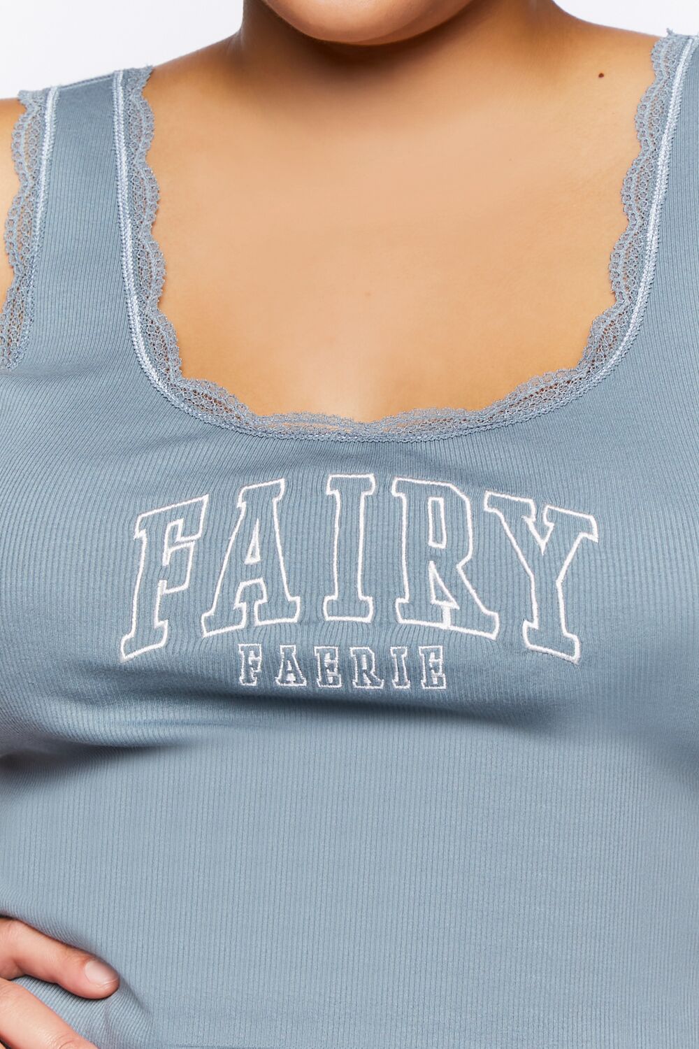  Forever 21 Plus Size Fairy Graphic Tank Top - blue white - Bonton