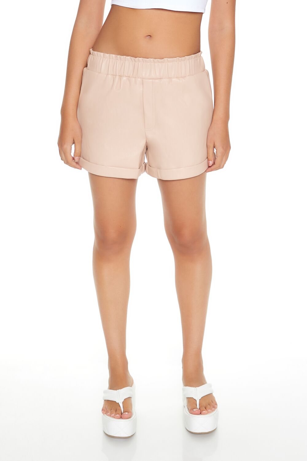  Forever 21 Faux Leather High-Waist Shorts - silver - Bonton