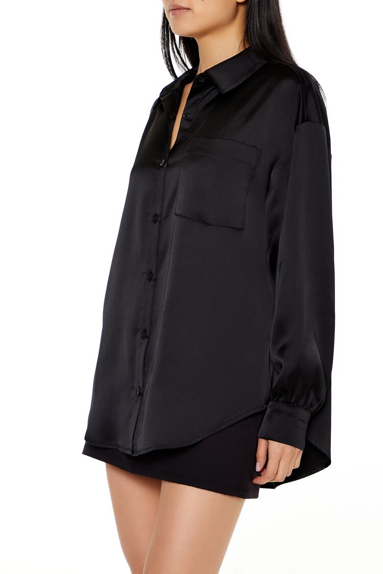  Forever 21 Oversized Satin Shirt - black - Bonton