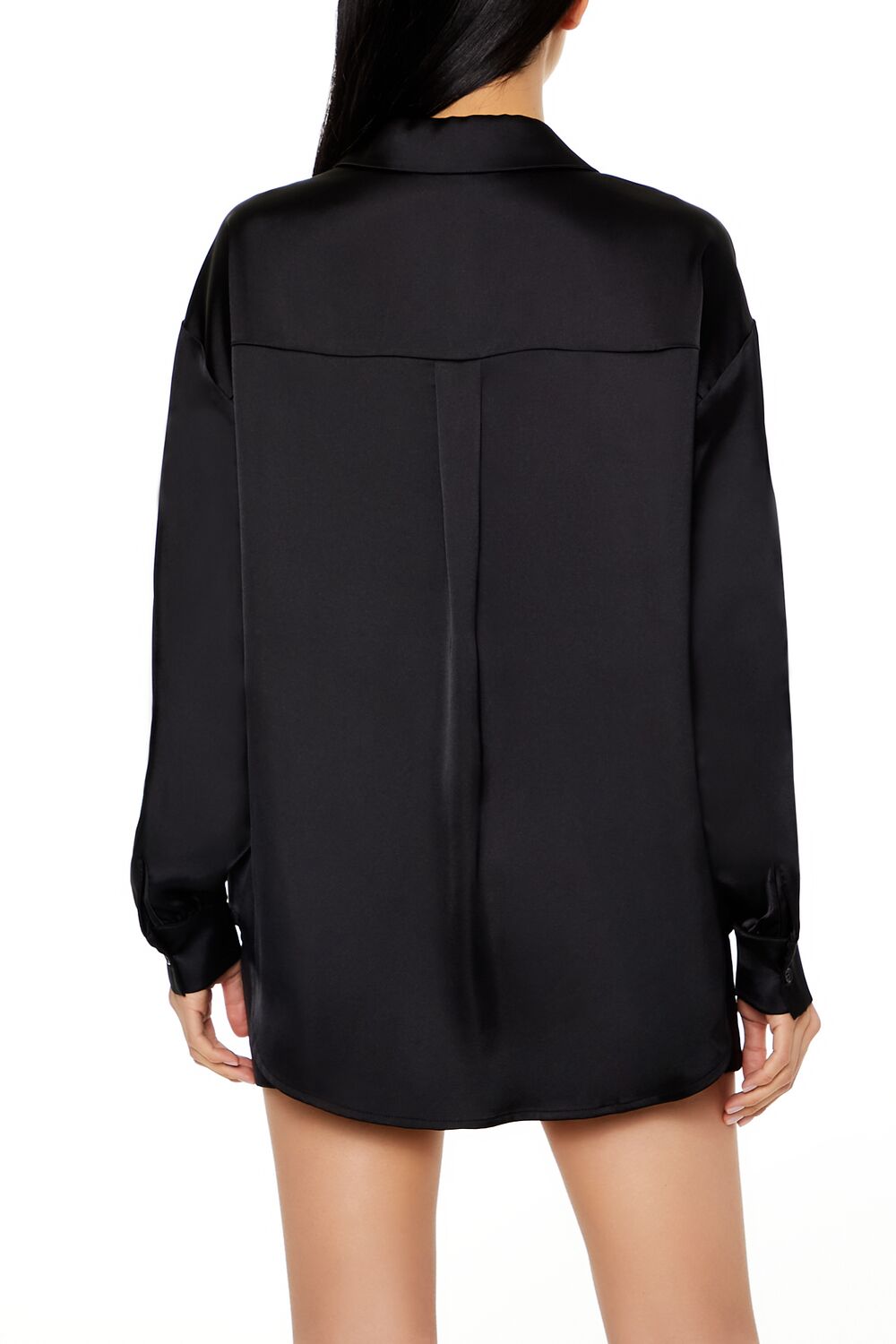  Forever 21 Oversized Satin Shirt - black - Bonton