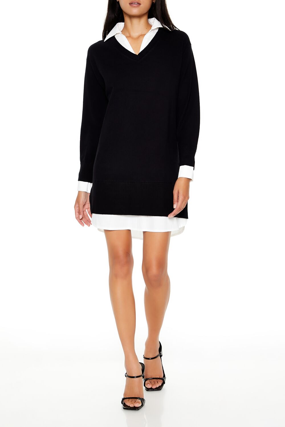  Forever 21 Combo Sweater Shirt Dress - black white - Bonton