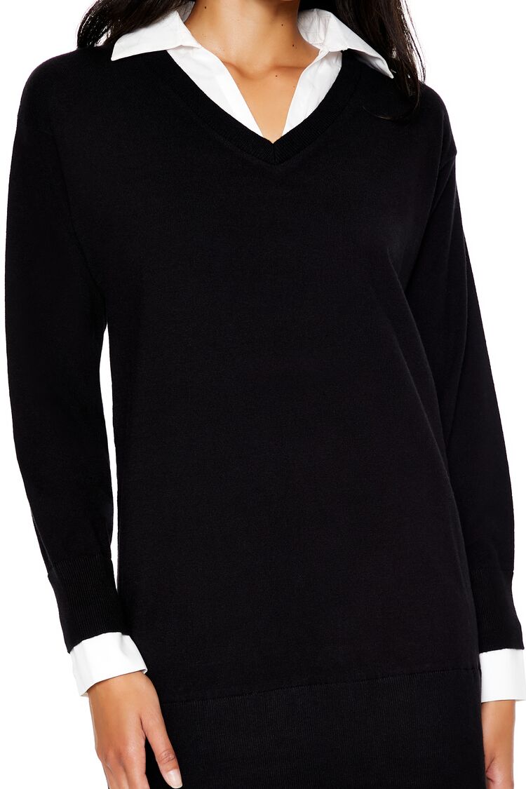  Forever 21 Combo Sweater Shirt Dress - black white - Bonton