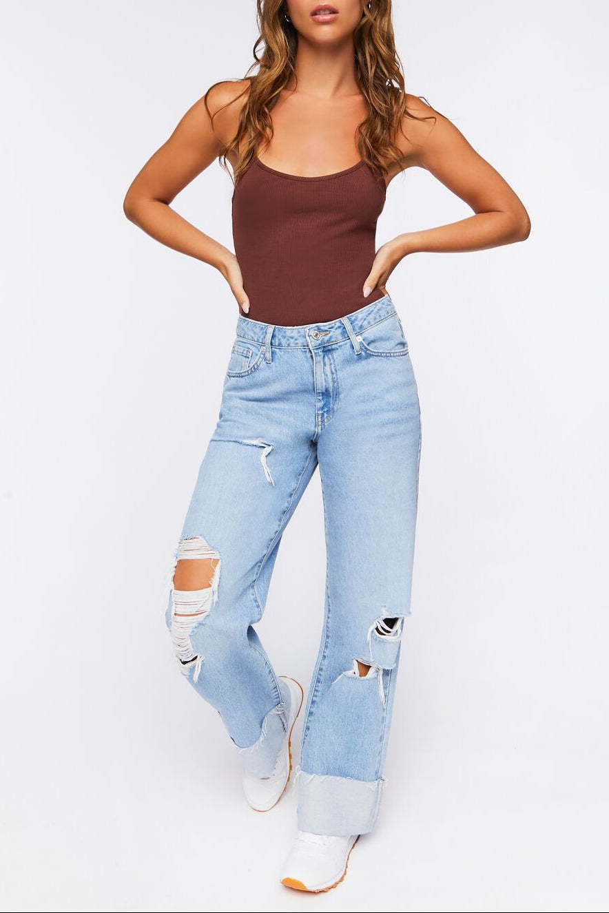  Forever 21 Ribbed Cami Bodysuit - brown - Bonton