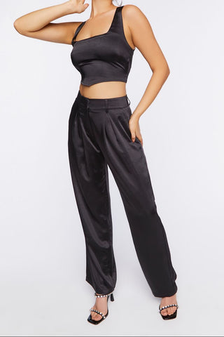 Satin V-Hem Crop Top