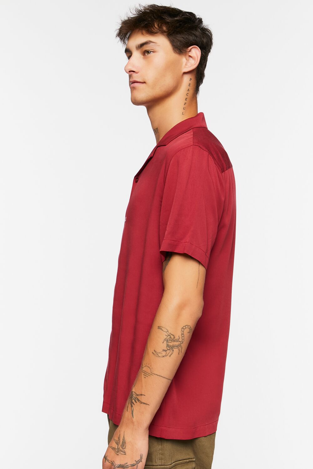  Forever 21 Cuban Collar Shirt - burgundy - Bonton