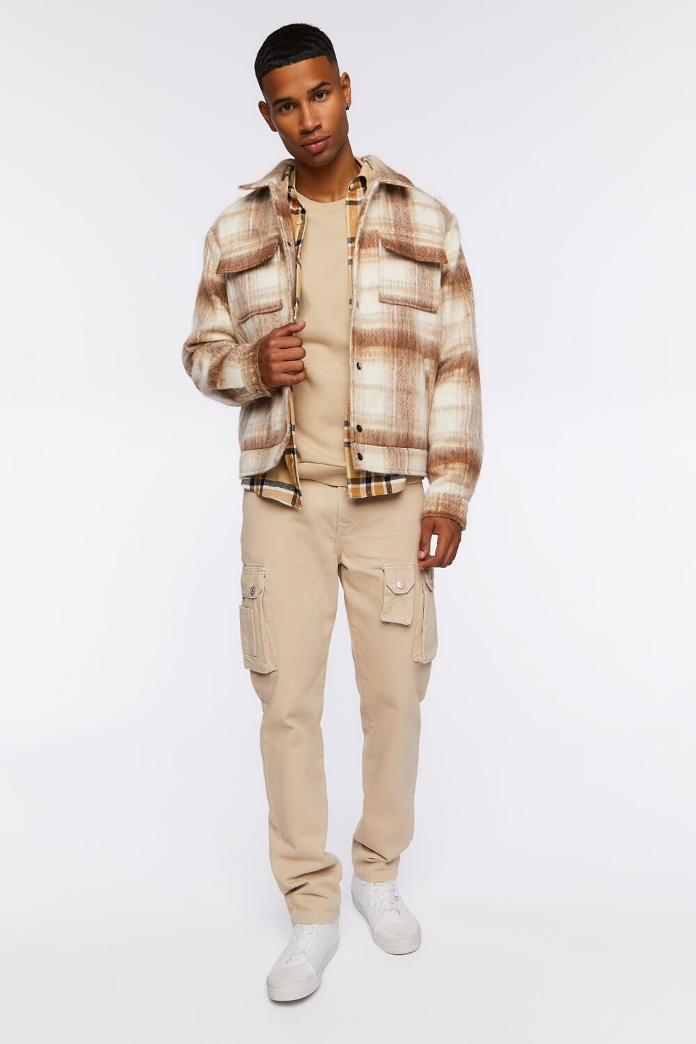  Forever 21 Plaid Bomber Jacket - taupe-multi - Bonton