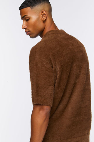 Fuzzy Knit Polo Shirt