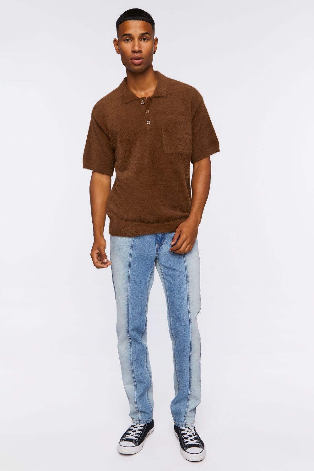  Forever 21 Fuzzy Knit Polo Shirt - brown - Bonton