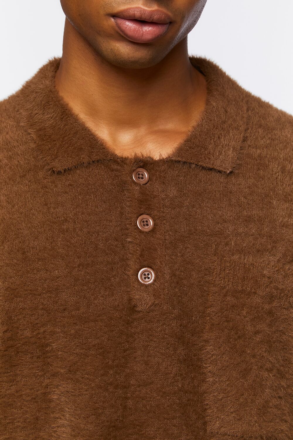  Forever 21 Fuzzy Knit Polo Shirt - brown - Bonton