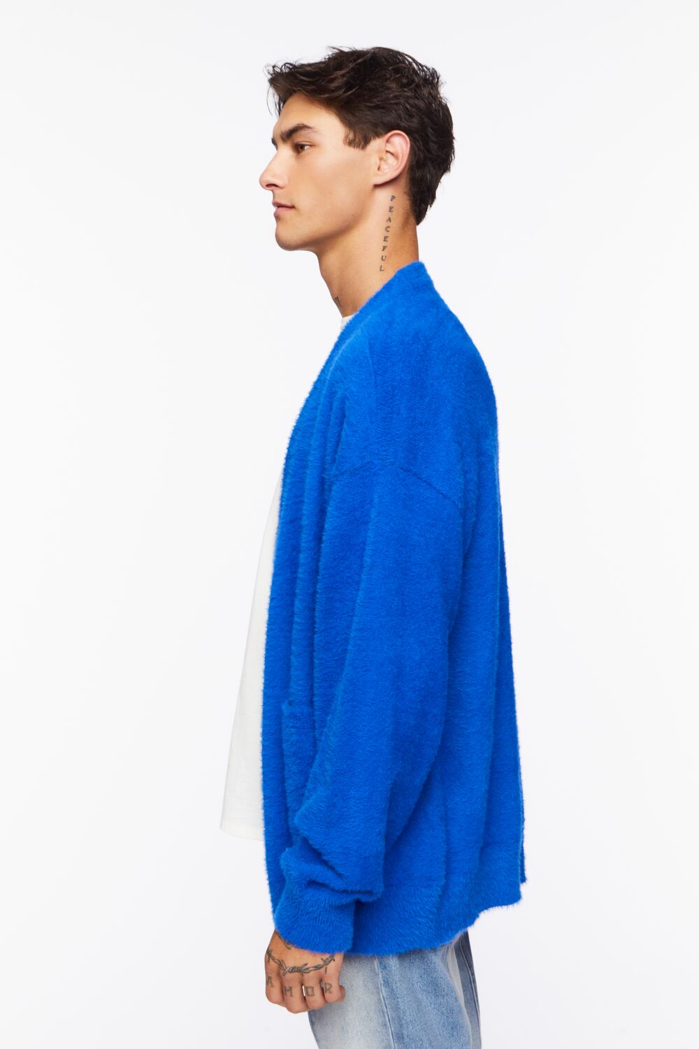  Forever 21 Fuzzy Knit Cardigan Sweater - blue - Bonton