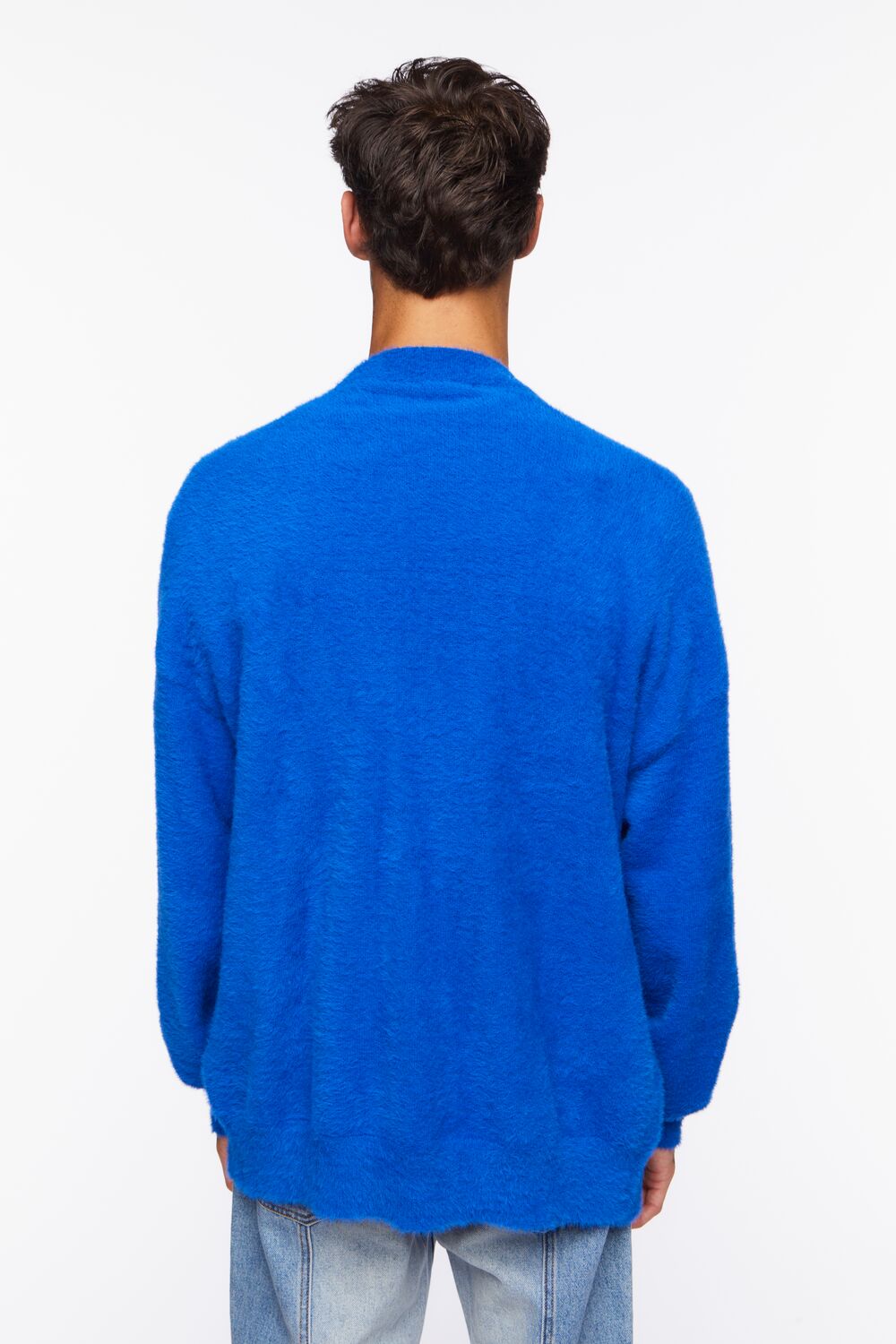  Forever 21 Fuzzy Knit Cardigan Sweater - blue - Bonton