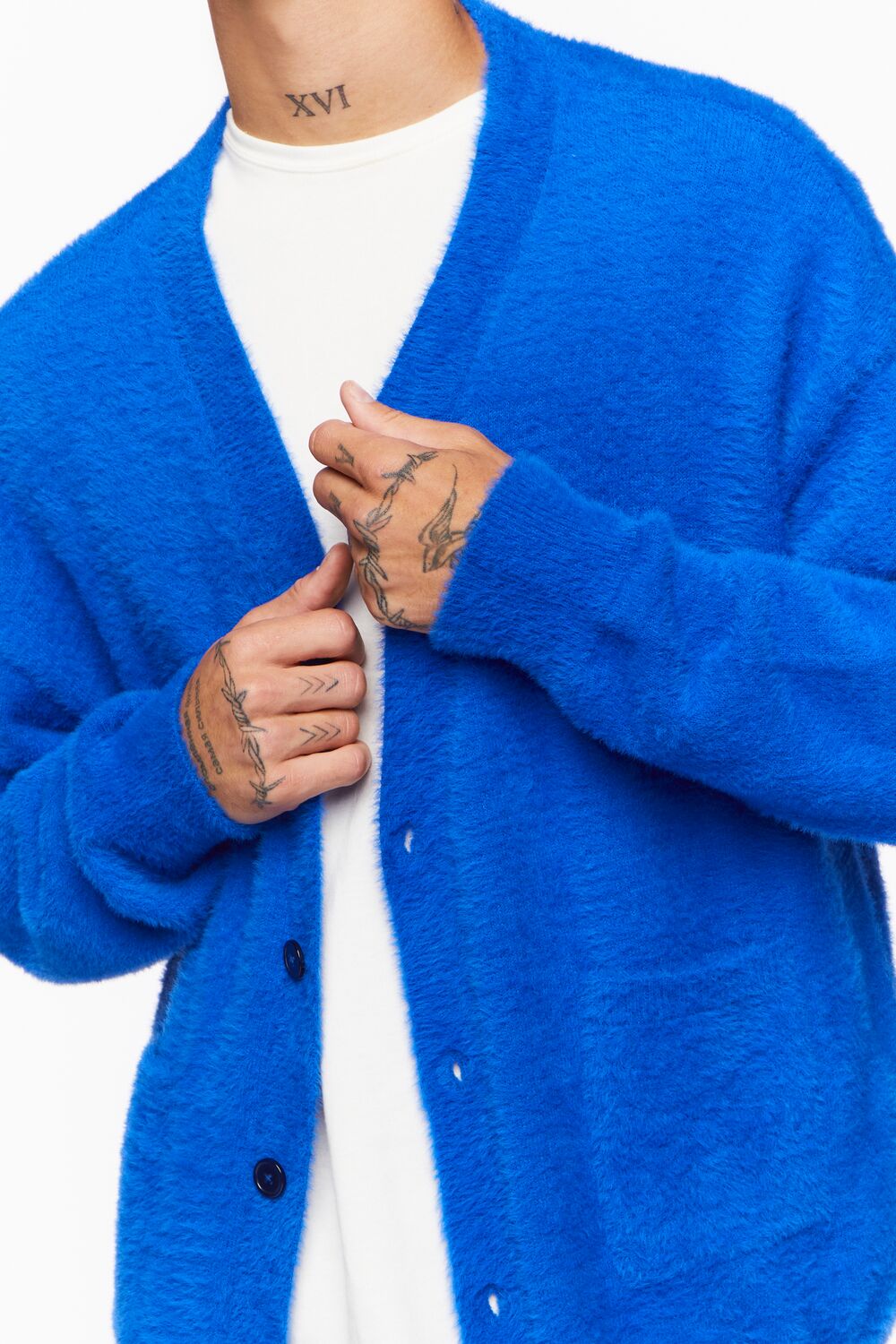  Forever 21 Fuzzy Knit Cardigan Sweater - blue - Bonton