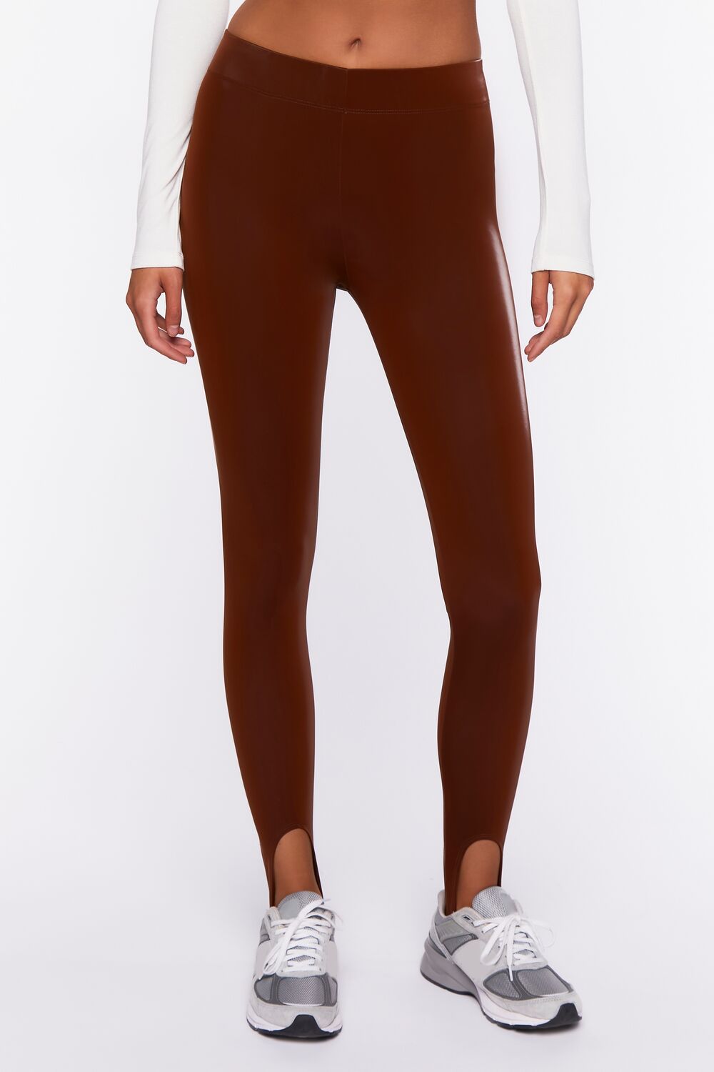  Forever 21 Faux Leather Stirrup Leggings - chocolate - Bonton