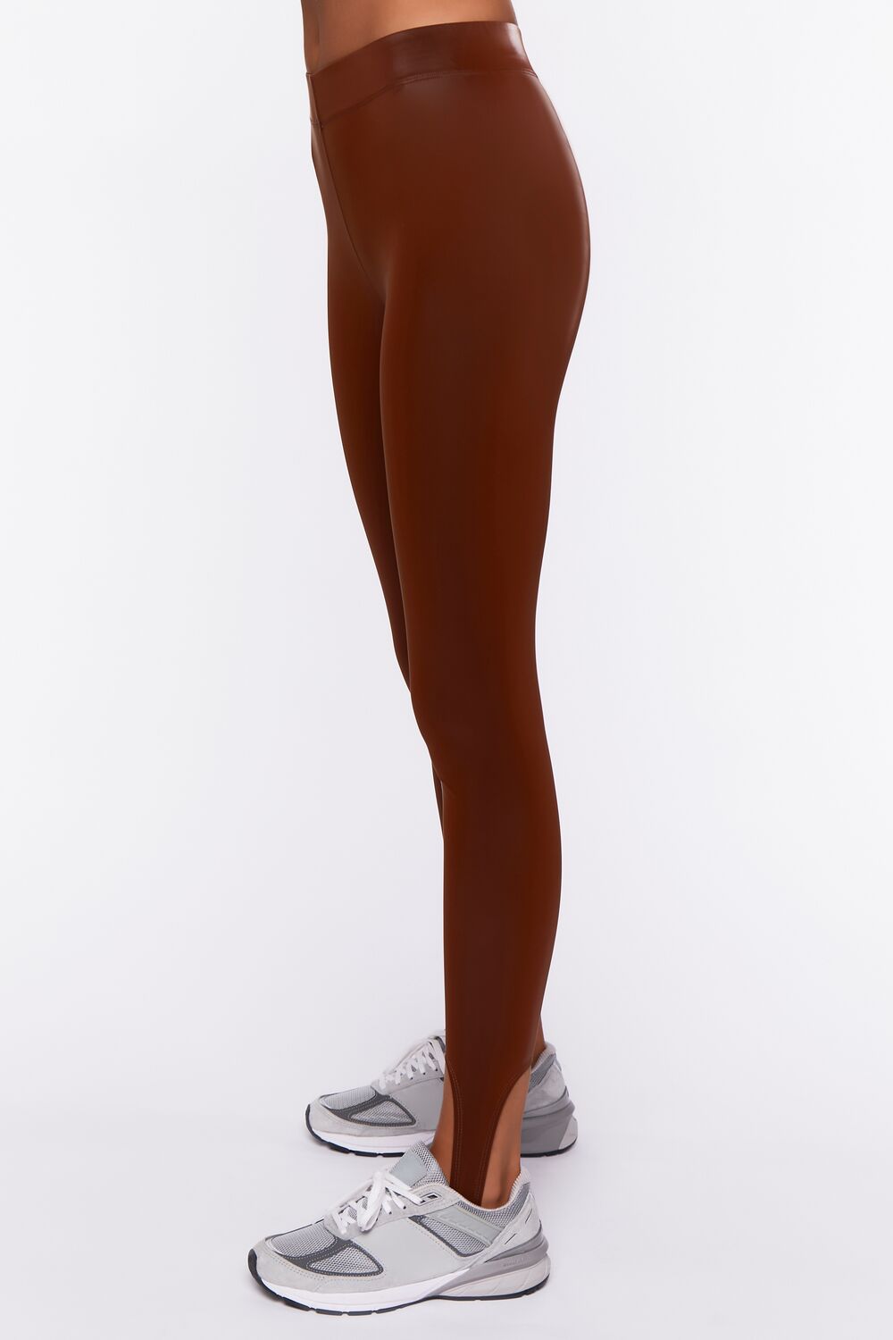  Forever 21 Faux Leather Stirrup Leggings - chocolate - Bonton
