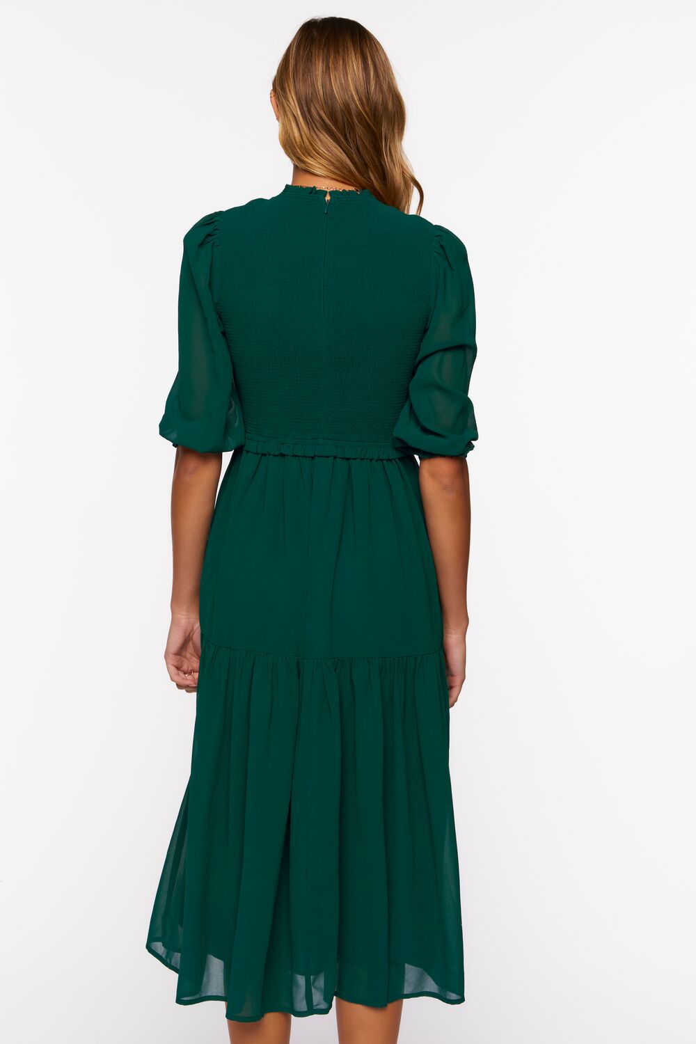  Forever 21 Smocked Chiffon Peasant-Sleeve Dress - black-swatch - Bonton