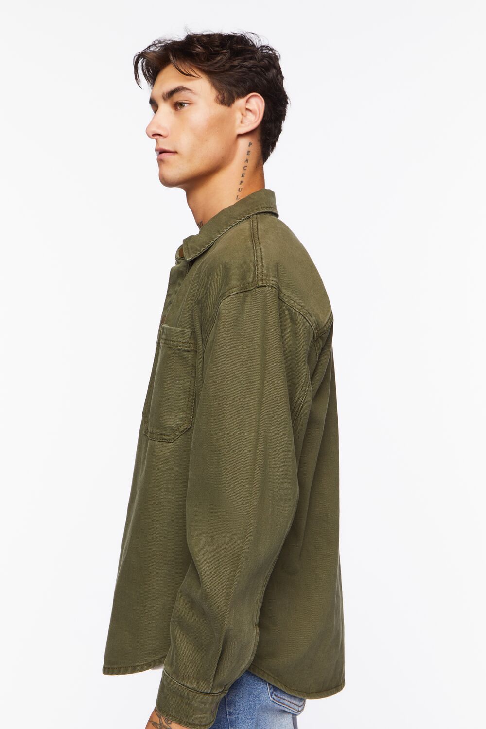  Forever 21 Drop-Sleeve Snap-Button Shirt - olive - Bonton