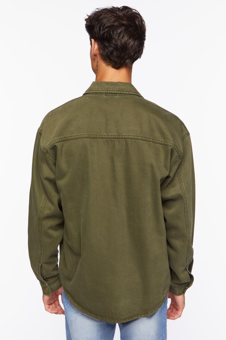  Forever 21 Drop-Sleeve Snap-Button Shirt - olive - Bonton