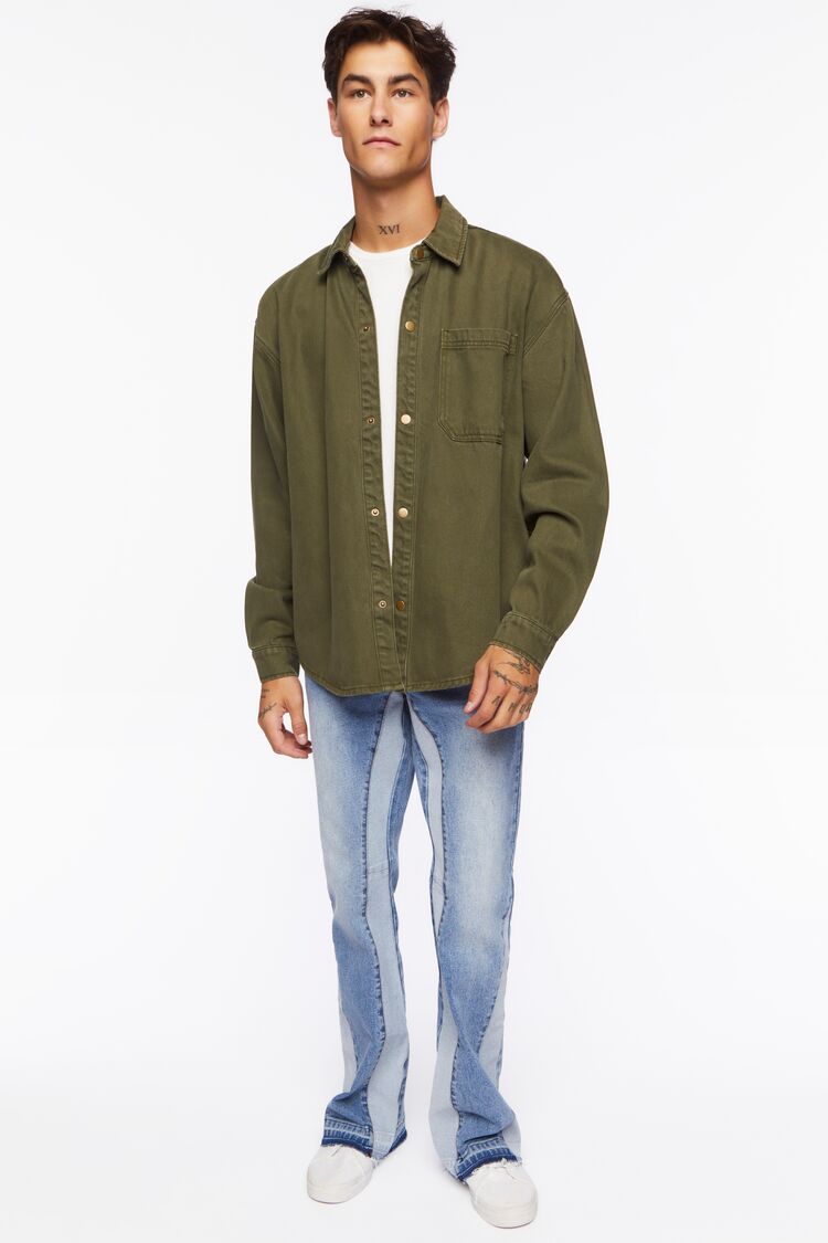  Forever 21 Drop-Sleeve Snap-Button Shirt - olive - Bonton