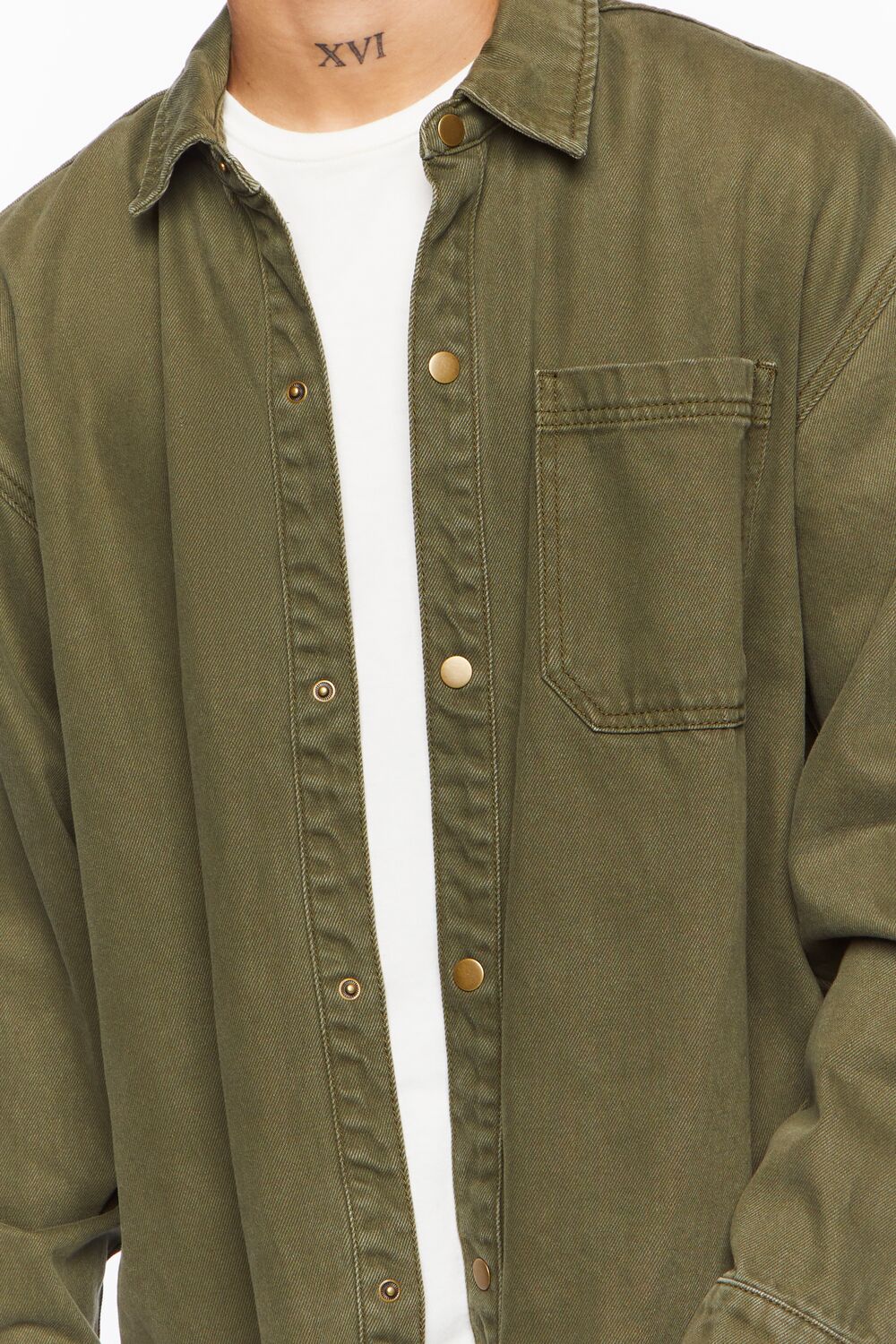  Forever 21 Drop-Sleeve Snap-Button Shirt - olive - Bonton