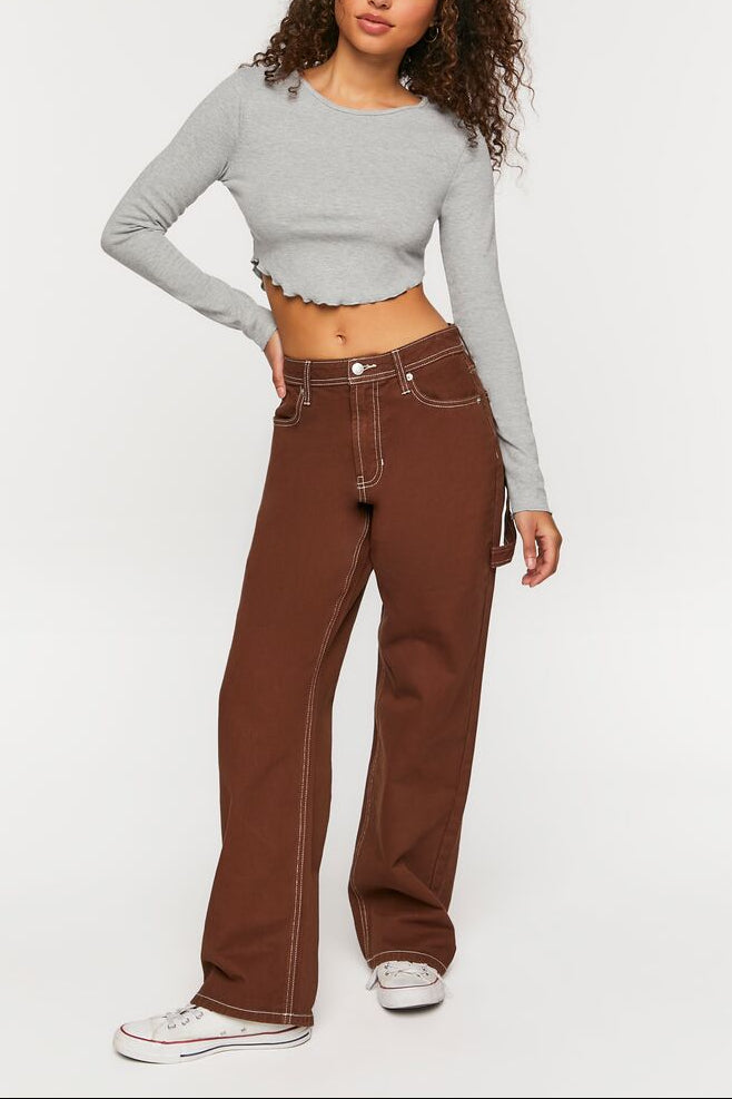  Forever 21 High-Rise Carpenter Dad Jeans - brown - Bonton