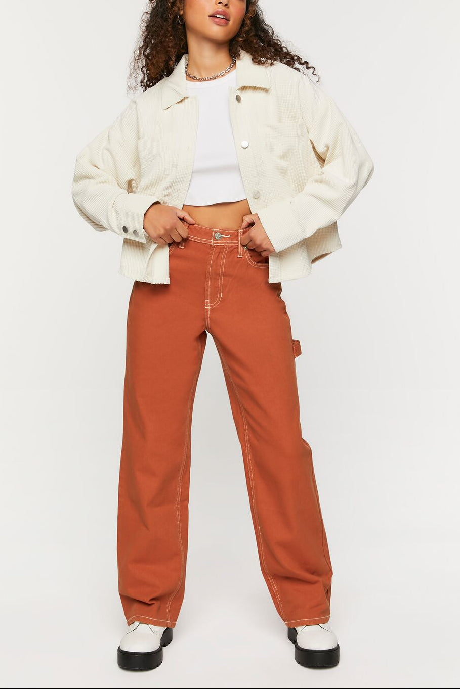  Forever 21 High-Rise Carpenter Dad Jeans - brown - Bonton