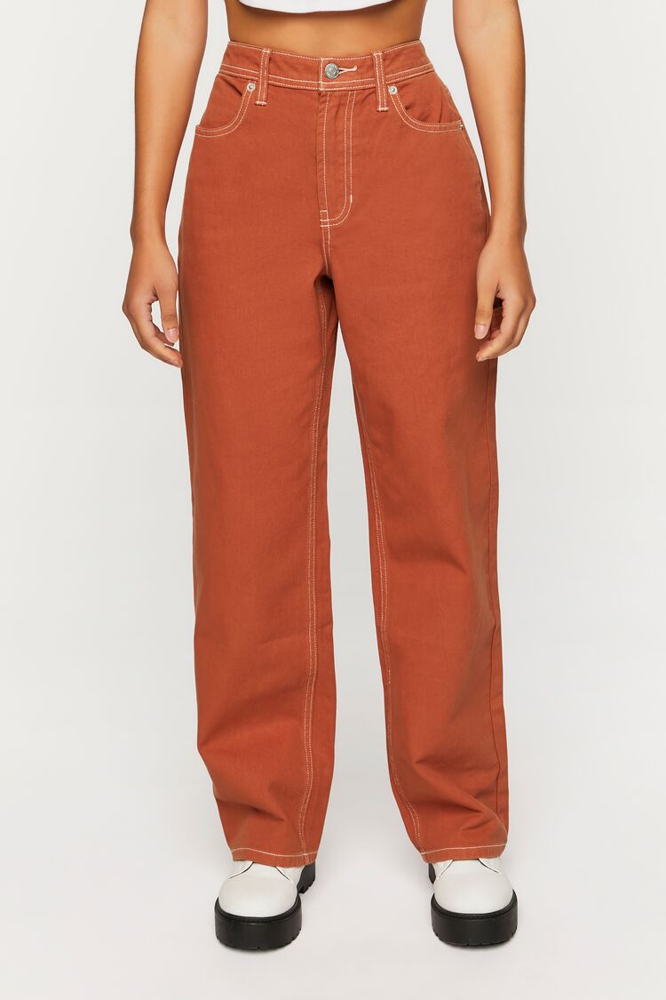  Forever 21 High-Rise Carpenter Dad Jeans - brown - Bonton