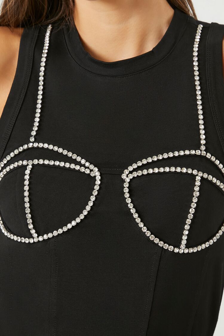  Forever 21 Rhinestone Bustier Tank Top - white - Bonton