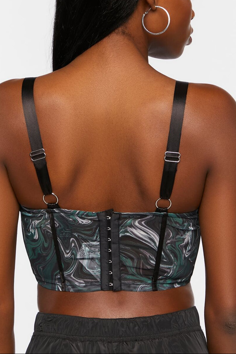  Forever 21 Marble Bustier Crop Top - green multi - Bonton
