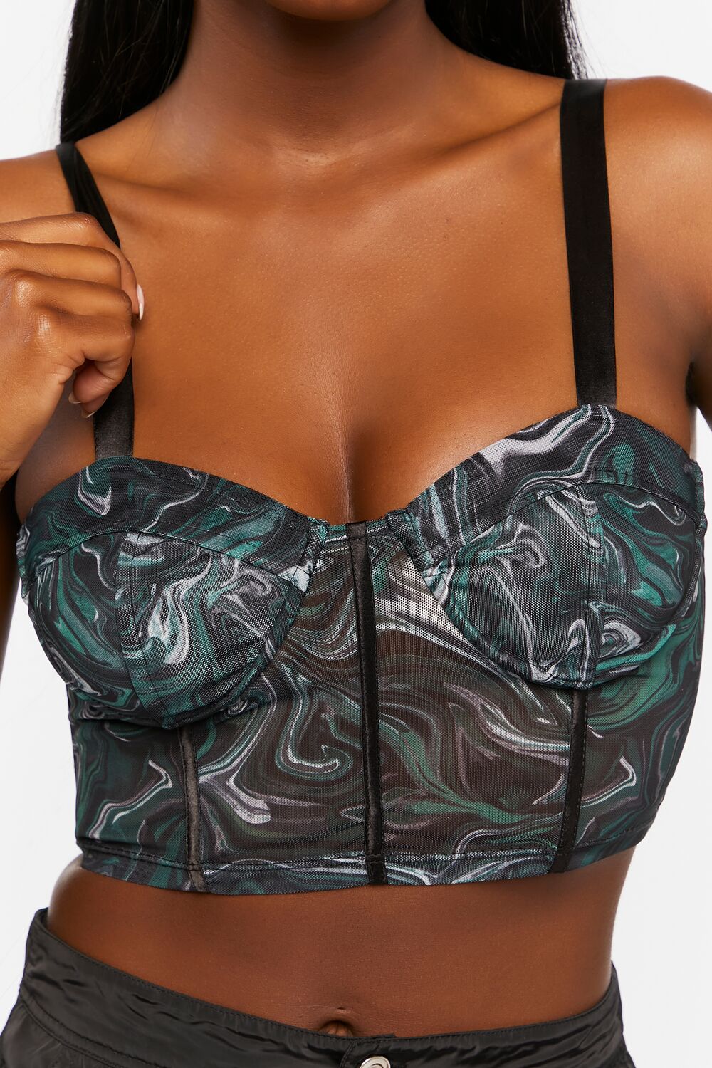  Forever 21 Marble Bustier Crop Top - green multi - Bonton