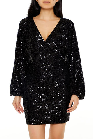 Sequin Surplice Mini Dress