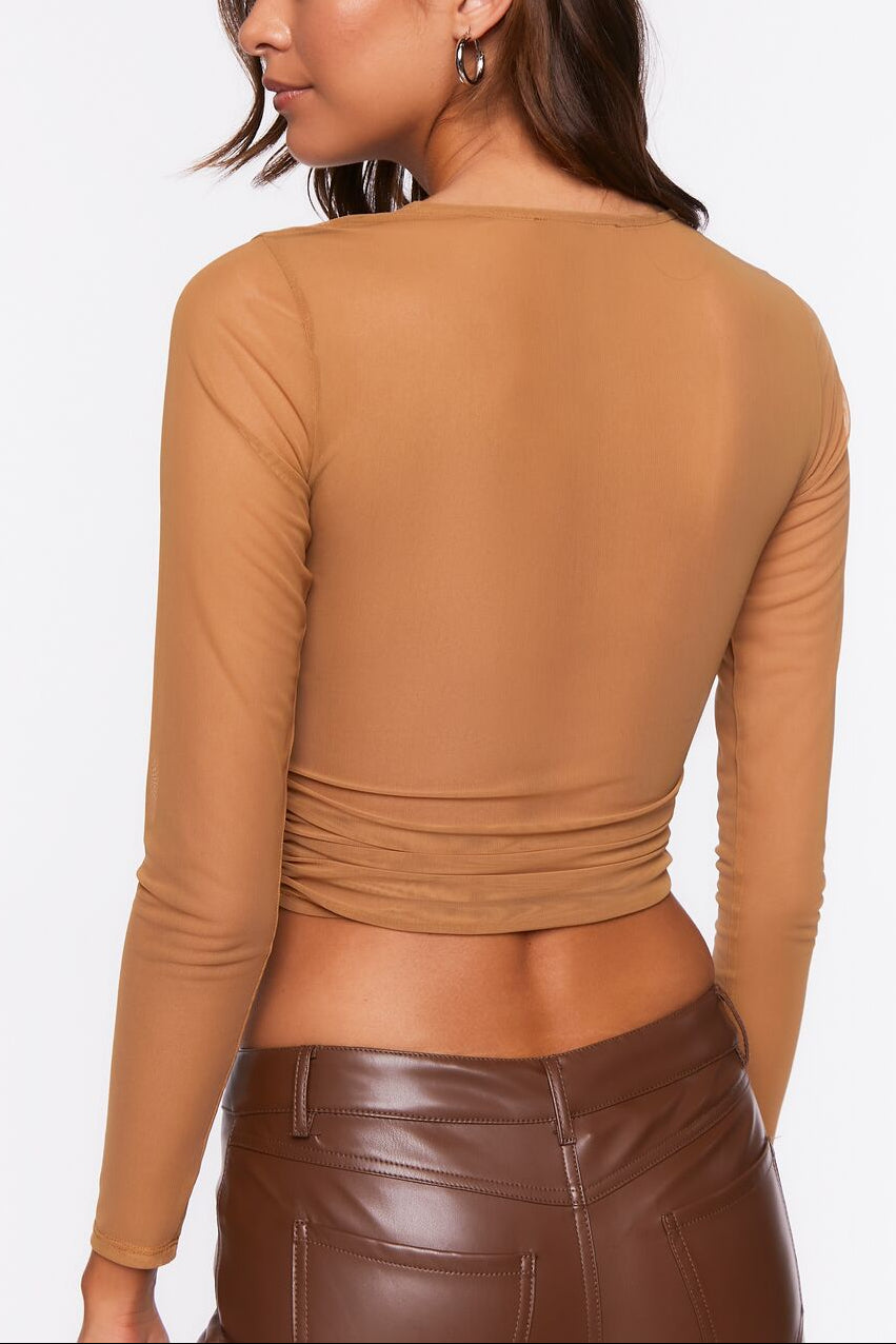  Forever 21 Illusion Neckline Corset Crop Top - tan - Bonton