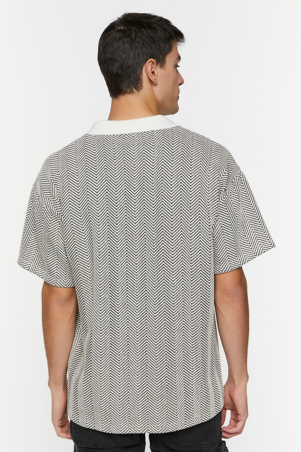  Forever 21 Chevron Polo Shirt - black cream - Bonton
