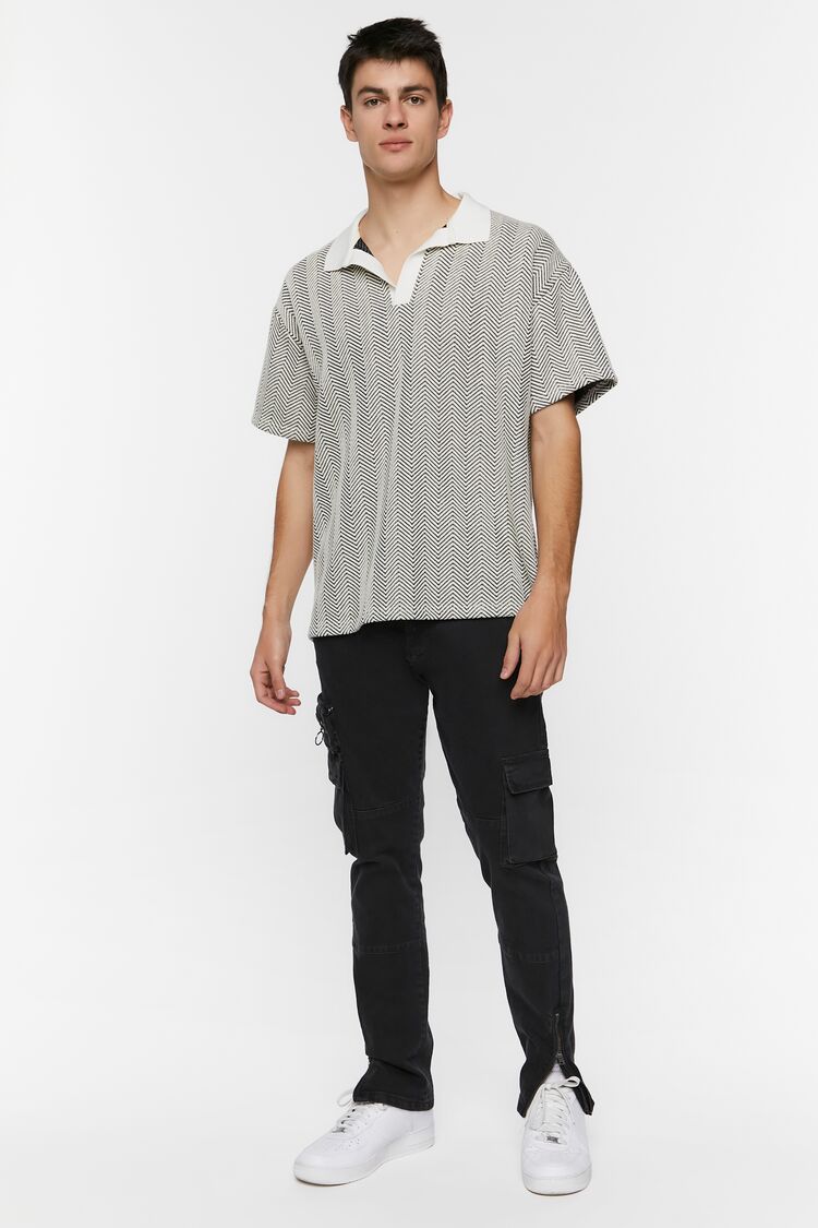  Forever 21 Chevron Polo Shirt - black cream - Bonton