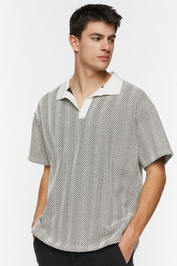  Forever 21 Chevron Polo Shirt - black cream - Bonton