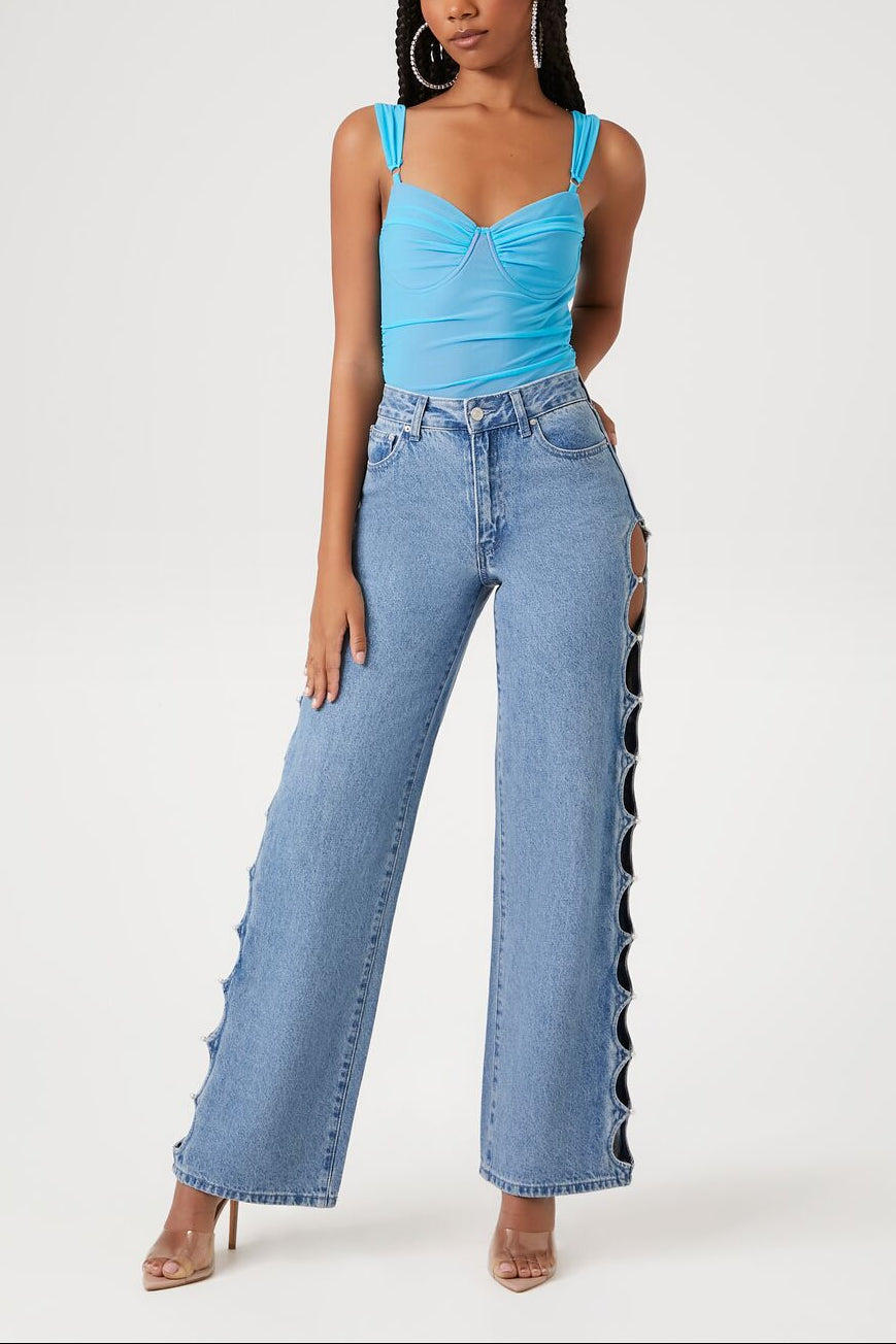 Forever 21 Mesh Sweetheart Bodysuit - blue pink - Bonton