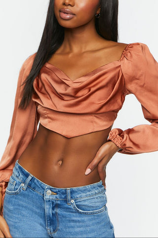 Draped Satin Crop Top