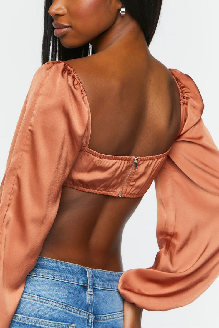  Forever 21 Draped Satin Crop Top - camel - Bonton