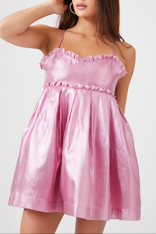 Metallic Bow Babydoll Dress
