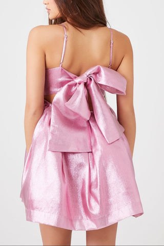Metallic Bow Babydoll Dress