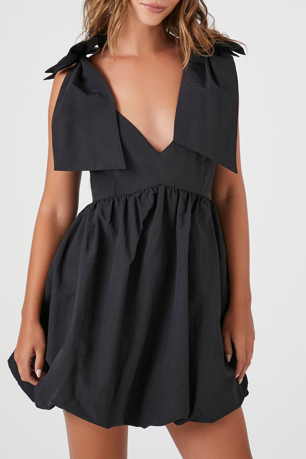  Forever 21 Plunging Bow Babydoll Dress - black - Bonton