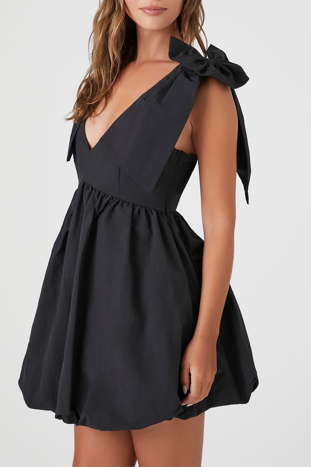  Forever 21 Plunging Bow Babydoll Dress - black - Bonton