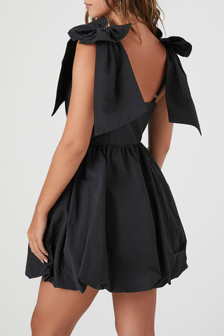 Plunging Bow Babydoll Dress