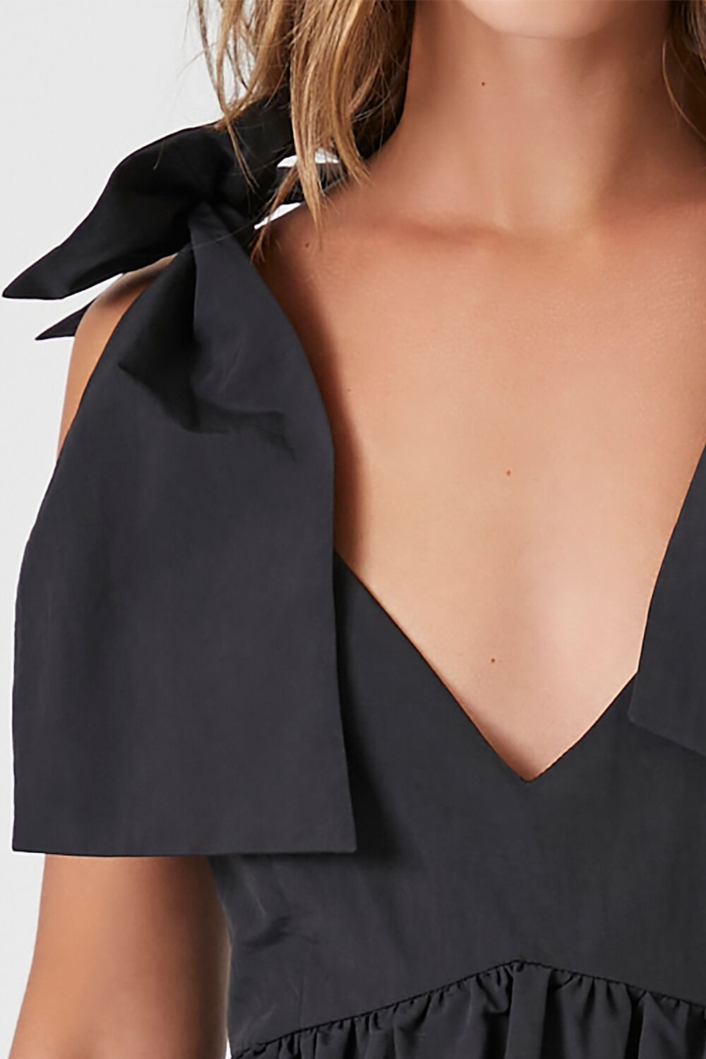  Forever 21 Plunging Bow Babydoll Dress - black - Bonton