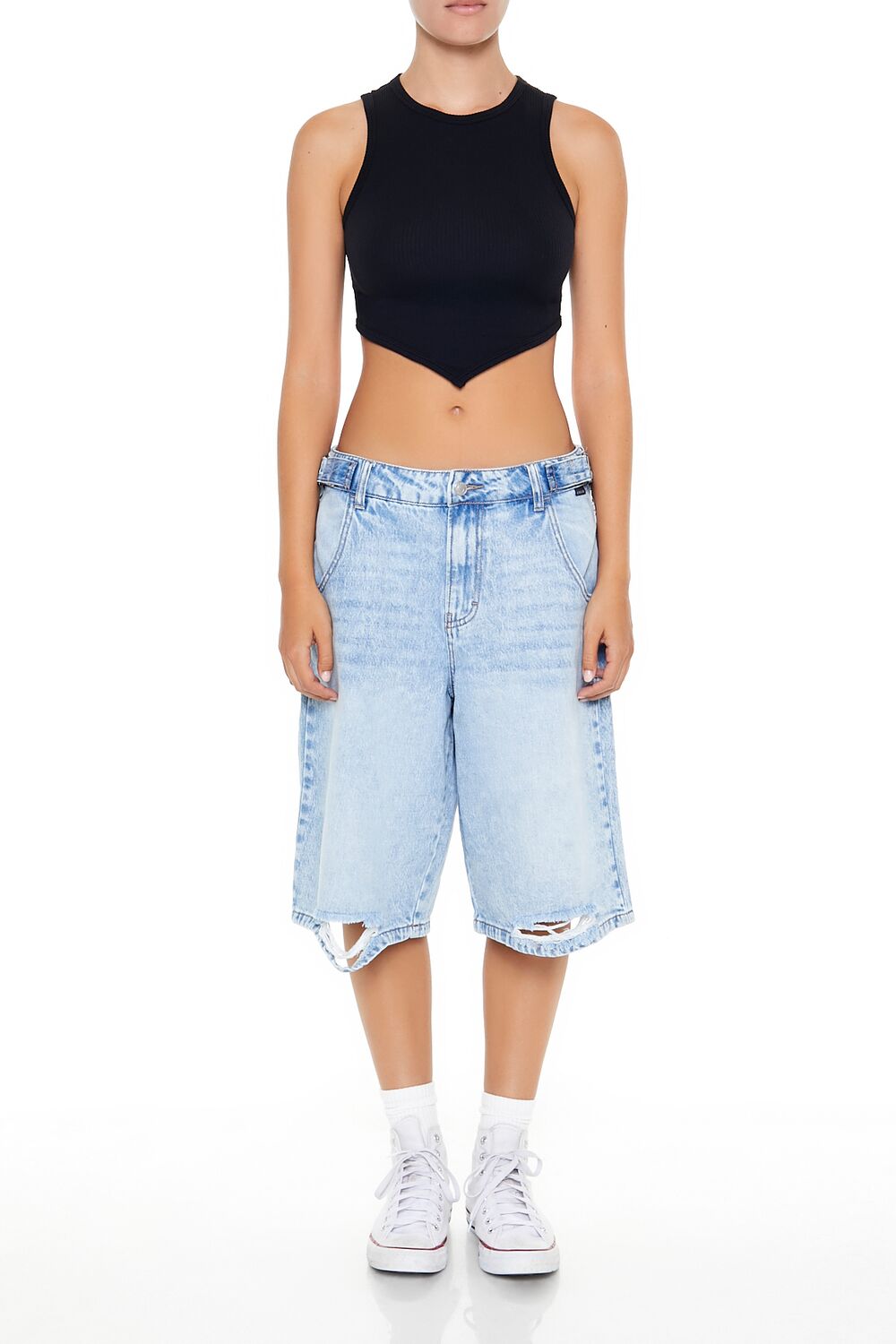  Forever 21 Seamless Ribbed V-Hem Tank Top - black - Bonton