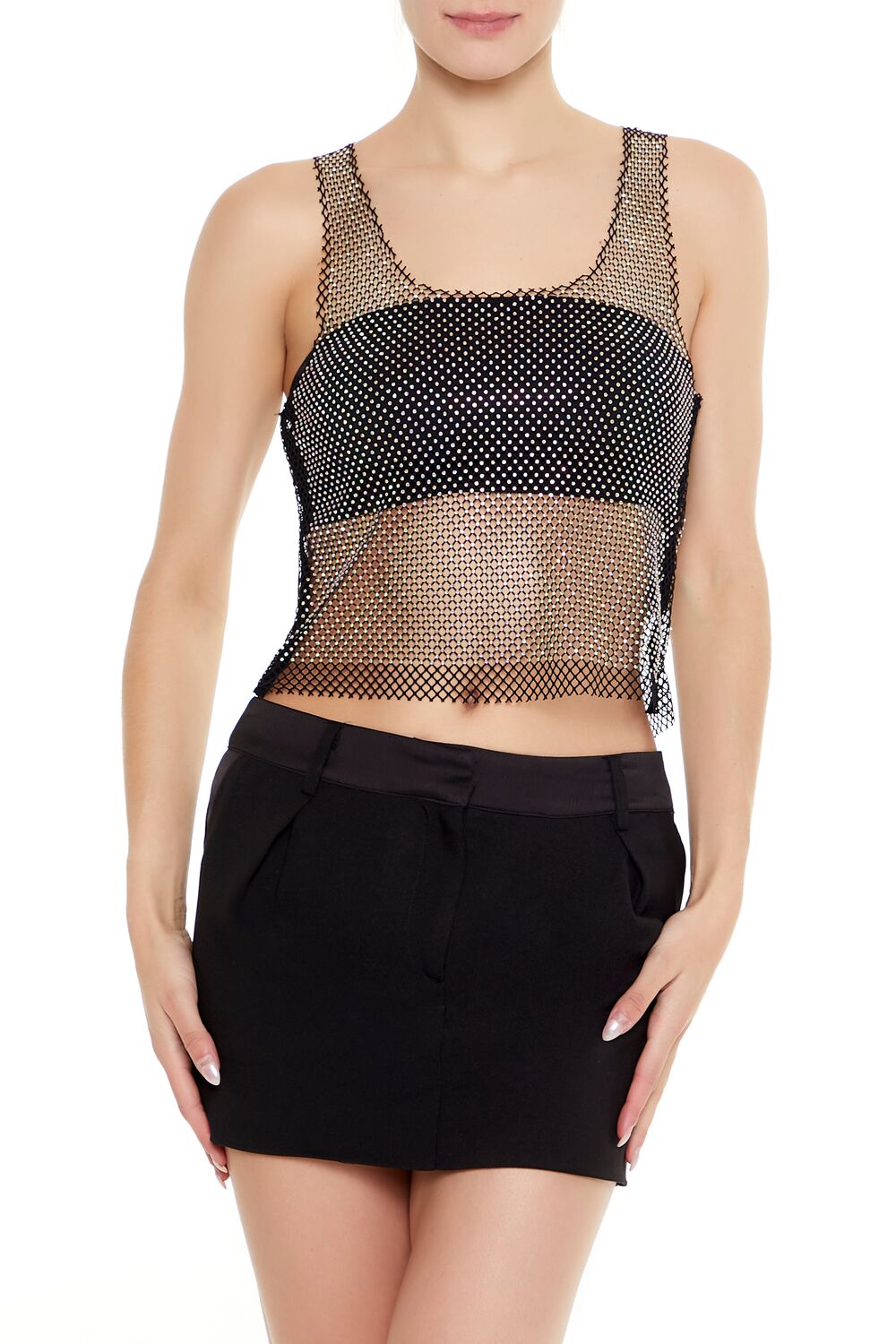  Forever 21 Sheer Rhinestone Netted Tank Top - black - Bonton