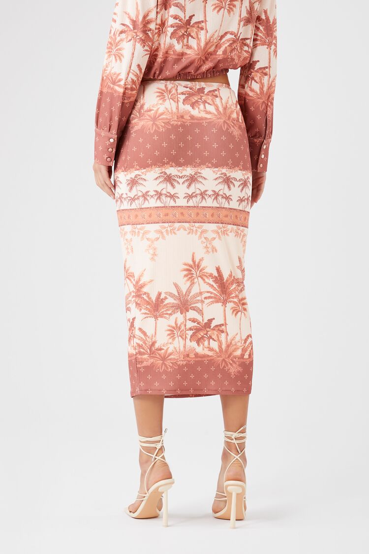  Forever 21 Tropical Print Midi Skirt - rust-multi - Bonton