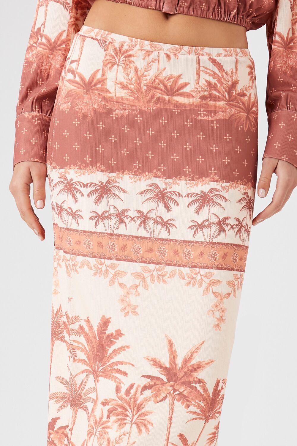  Forever 21 Tropical Print Midi Skirt - rust-multi - Bonton
