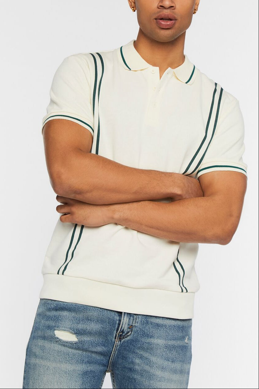  Forever 21 Striped-Trim Polo Shirt - cream multi - Bonton